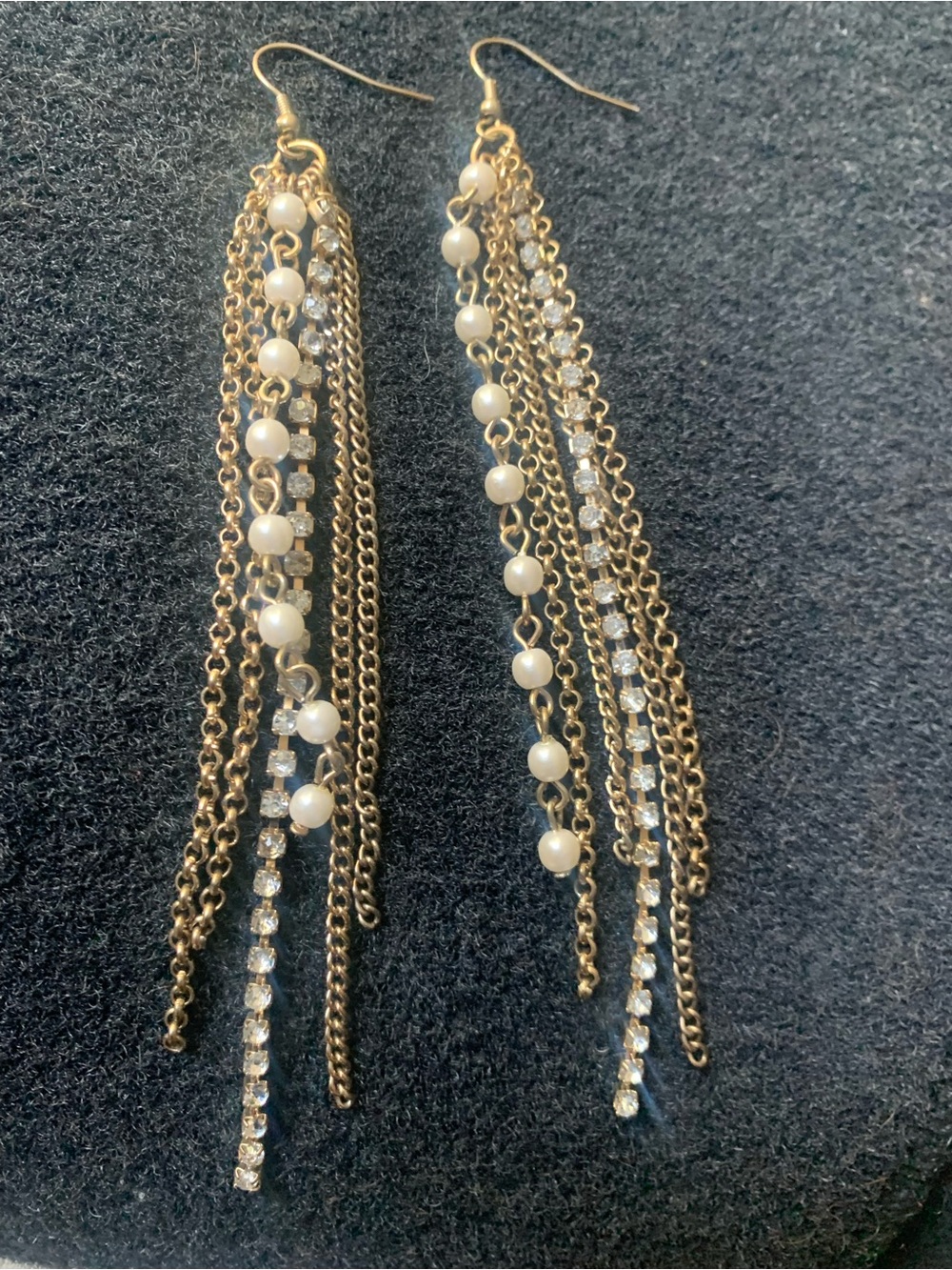 Gold Tassel Pearl & Crystal Drop Earrings - Women Jewelry